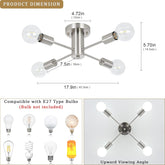 Ceiling light fixture with dimensions and bulb compatibility information on a white background